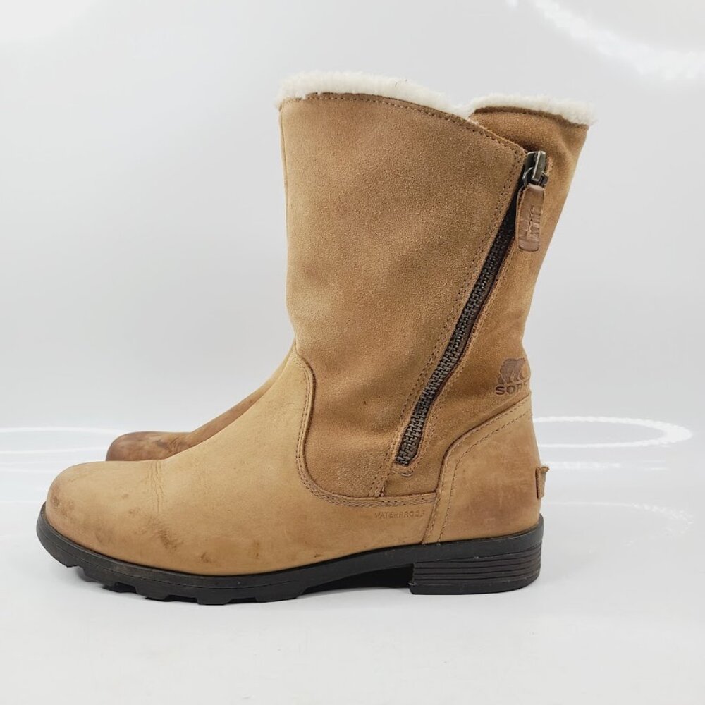 Sorel Women's Tan Emelie Foldover NL3025-224 Leather Side Zip Snow Boot Size 9 - Picture 2 of 7